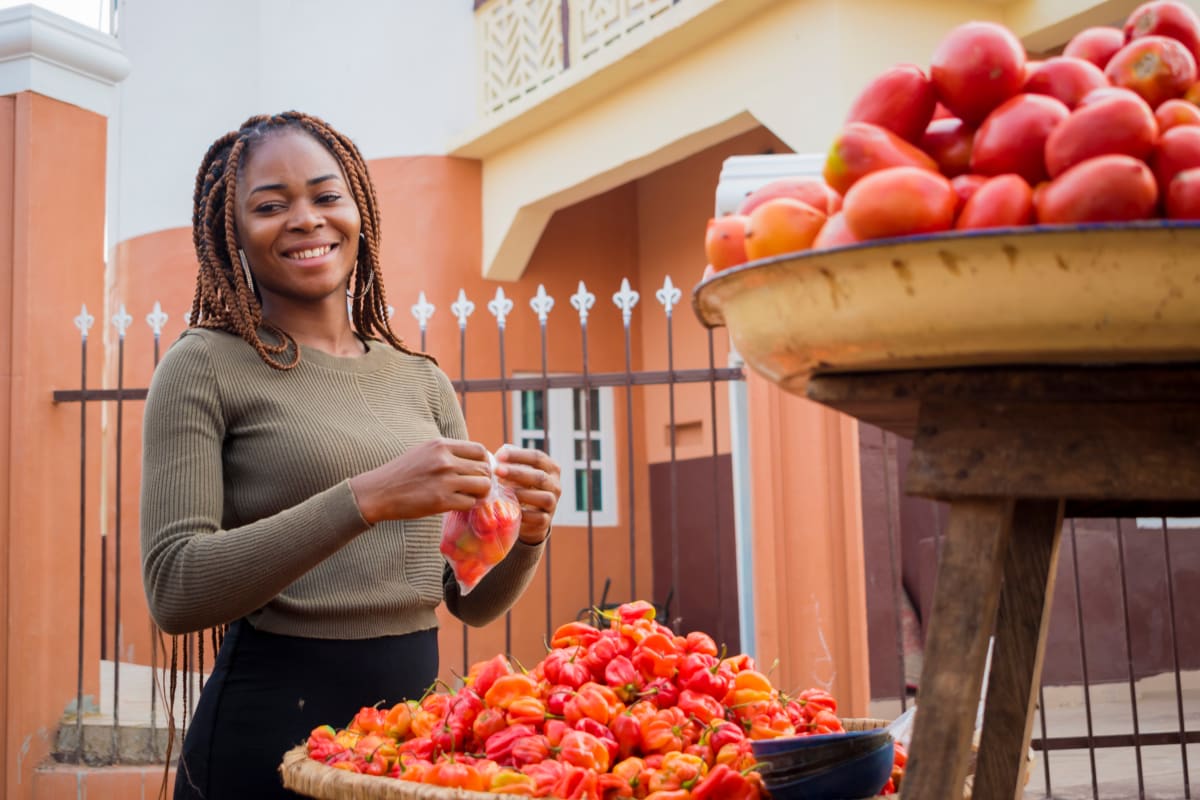 woman with red peppers