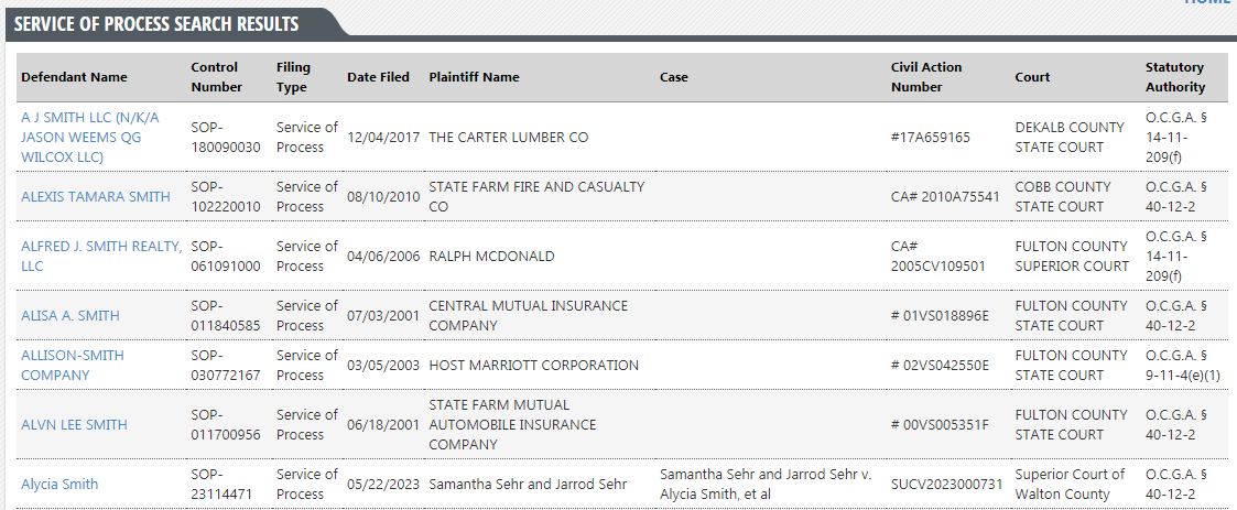 georgia service of process results