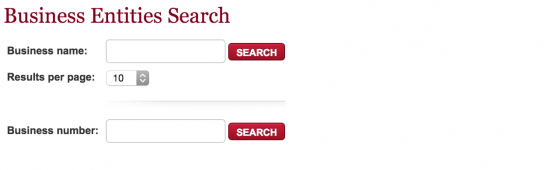 Iowa Secretary of State business entity name search form.