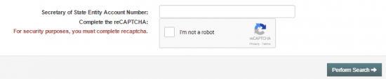Nebraska Secretary of State business search by account number captcha.